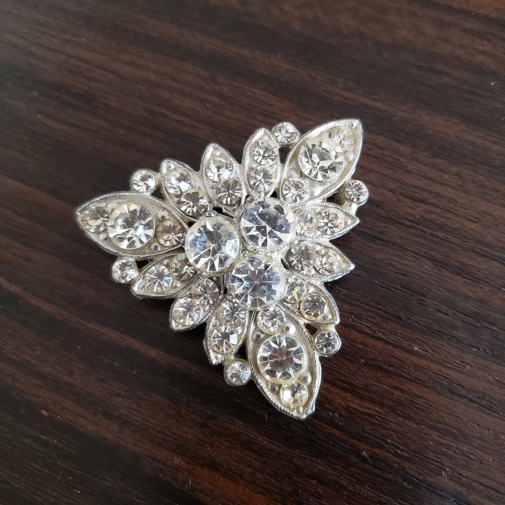 Vintage Triangle Silver Crystal Rhinestone Brooch